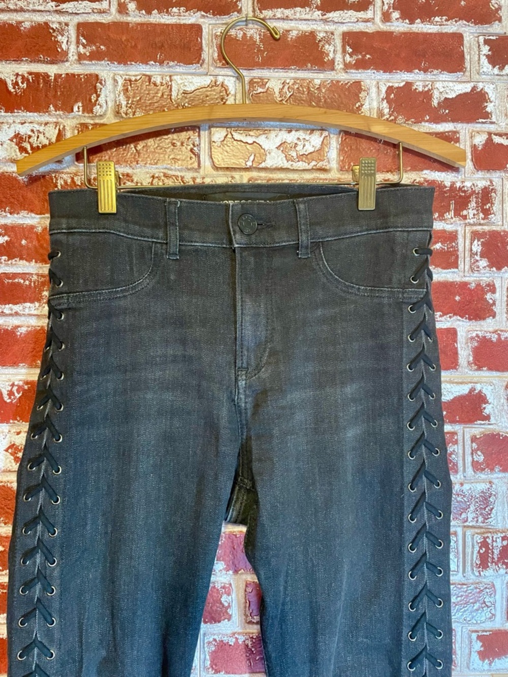 Express High Rise Side Lace Up Denim Leggings. Biker Goth Rockstar. Black Size 6 - Picture 5 of 10